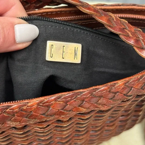 GEM Vintage Genuine Leather Brown Woven Crossbody Bag Made in Brazil - Picture 3 of 16